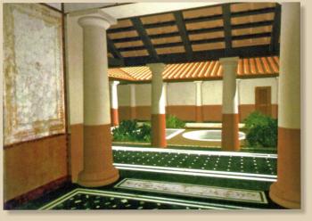 Reconstitution of the lounge with view over the peristyle